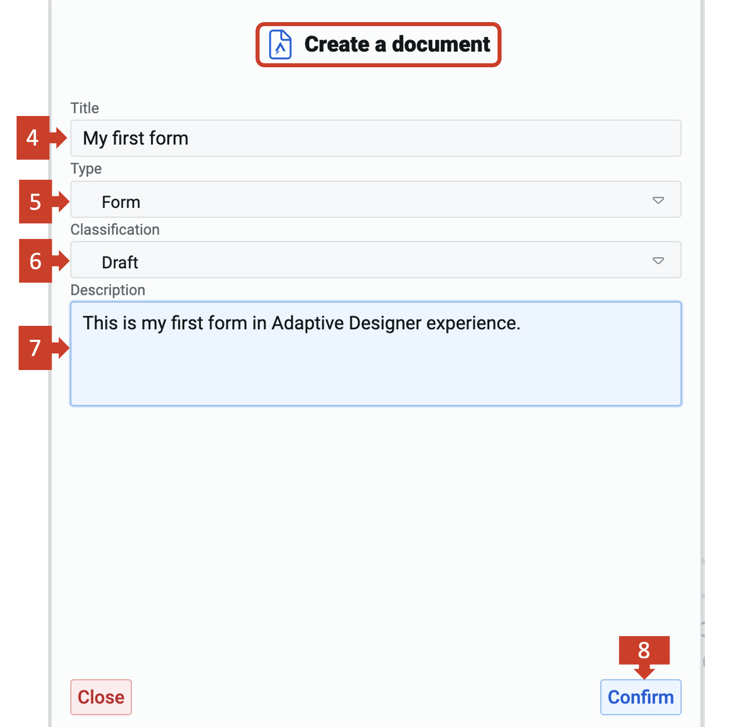 Image showing create a document popup with fields